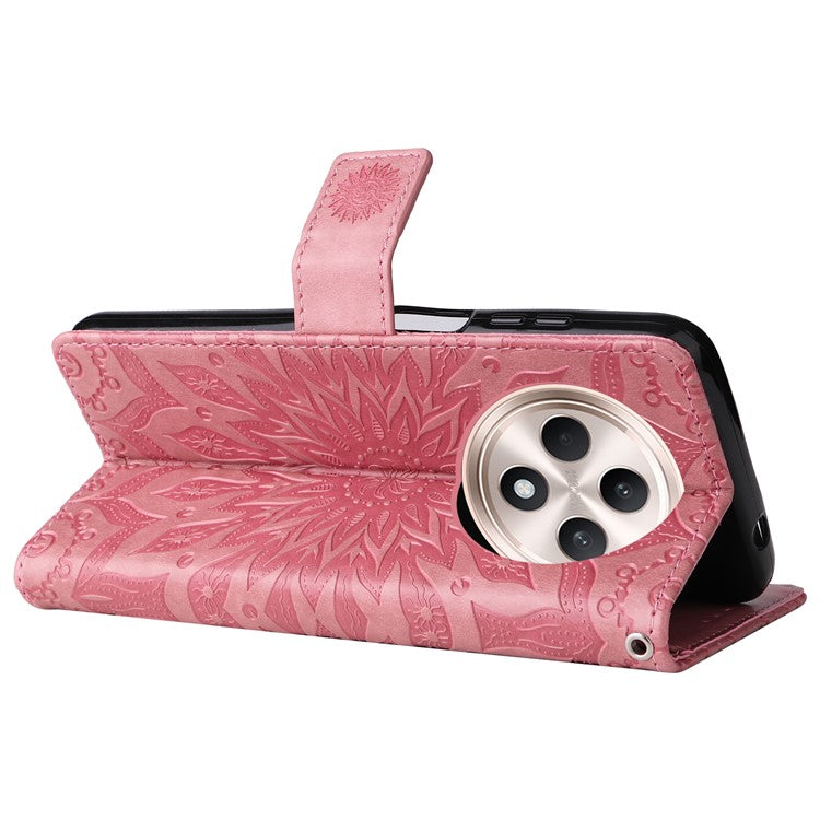 KT Imprinting Flower Series-1 For Oppo Reno12 F 4G Wallet Case Sunflower Stand Leather Phone Cover - Pink