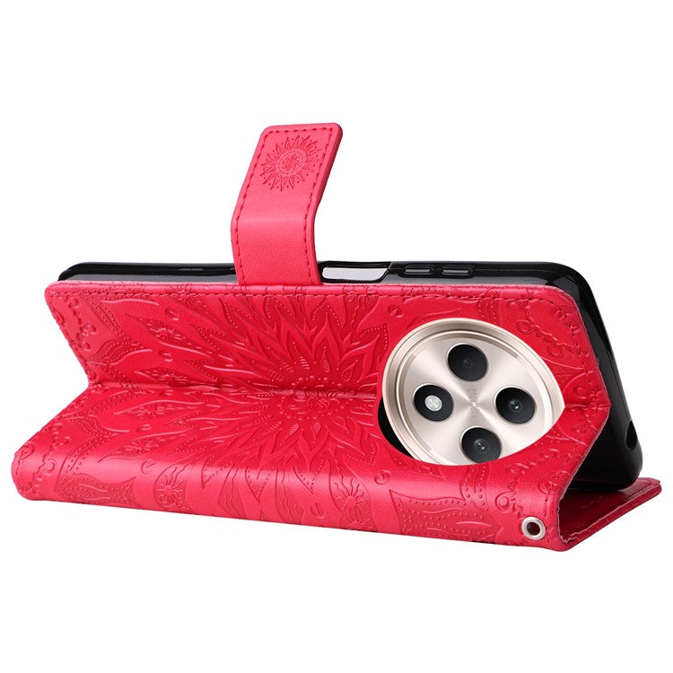 KT Imprinting Flower Series-1 For Oppo Reno12 F 4G Wallet Case Sunflower Stand Leather Phone Cover - Red
