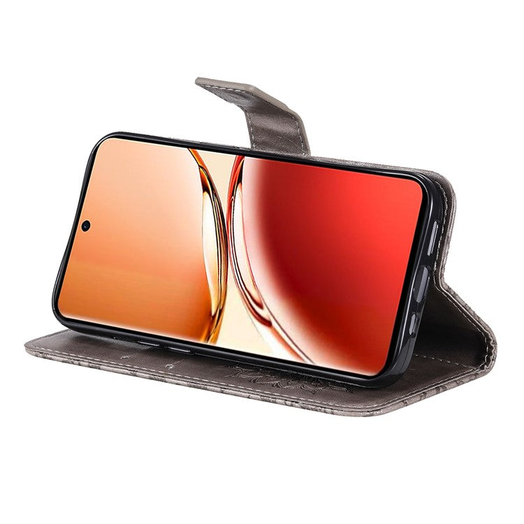 KT Imprinting Flower Series-1 For Oppo Reno12 F 4G Wallet Case Sunflower Stand Leather Phone Cover - Grey