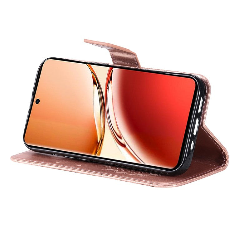 KT Imprinting Flower Series-1 For Oppo Reno12 F 4G Wallet Case Sunflower Stand Leather Phone Cover - Rose Gold