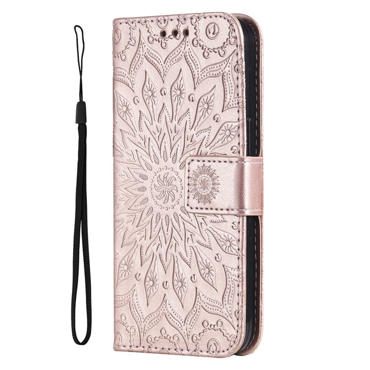 KT Imprinting Flower Series-1 For Oppo Reno12 F 4G Wallet Case Sunflower Stand Leather Phone Cover - Rose Gold