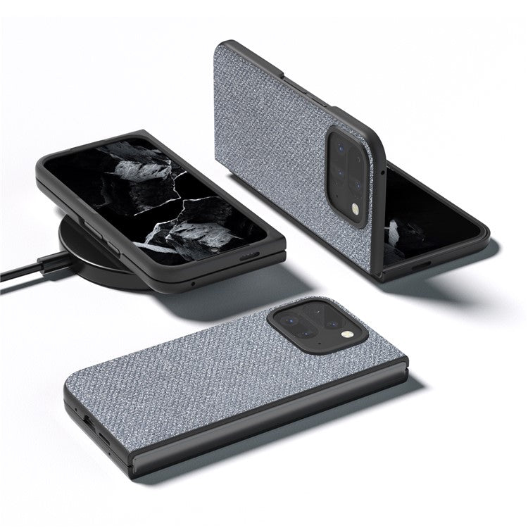 For Google Pixel 9 Pro Fold 5G Case PU+PC Phone Cover Rhinestone Texture - Grey