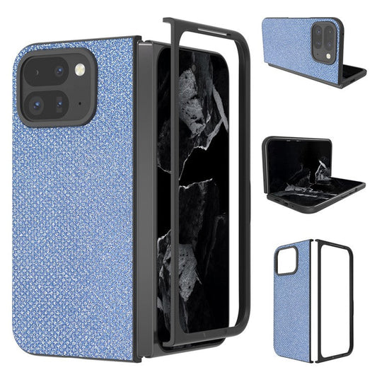For Google Pixel 9 Pro Fold 5G Case PU+PC Phone Cover Rhinestone Texture - Blue