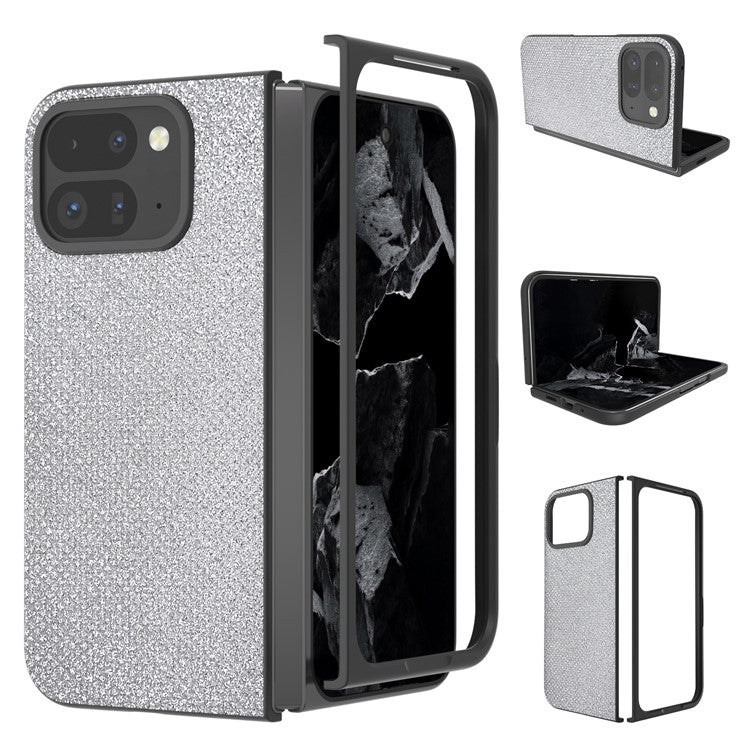 For Google Pixel 9 Pro Fold 5G Case PU+PC Phone Cover Rhinestone Texture - Silver