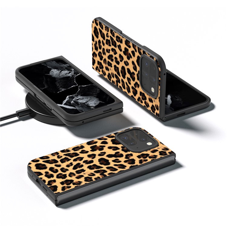 For Google Pixel 9 Pro Fold 5G Case Leopard Pattern PU+PC Phone Cover - Champagne Gold