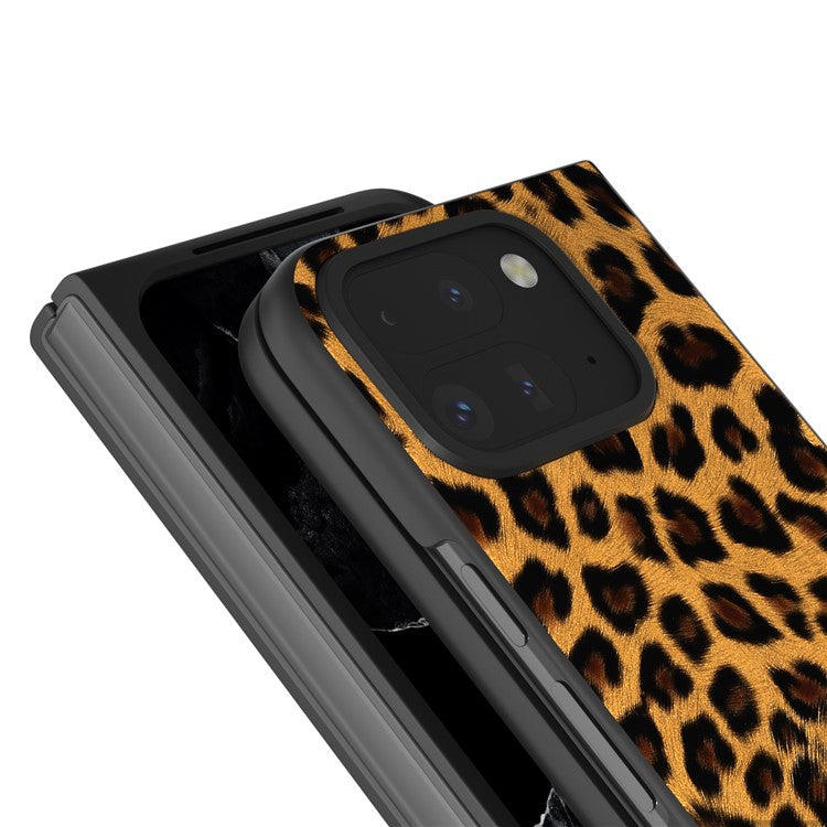 For Google Pixel 9 Pro Fold 5G Case Leopard Pattern PU+PC Phone Cover - Gold