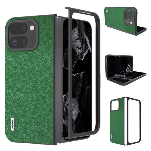 ABEEL For Google Pixel 9 Pro Fold 5G Phone Case Litchi Texture Genuine Cow Leather Hard PC Cover - Green