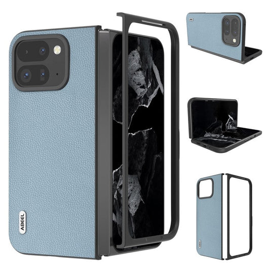 ABEEL For Google Pixel 9 Pro Fold 5G Phone Case Litchi Texture Genuine Cow Leather Hard PC Cover - Baby Blue