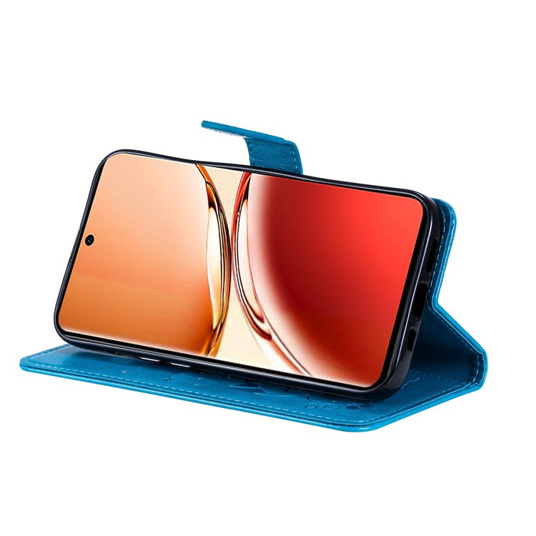 KT Imprinting Flower Series-4 For Oppo Reno12 F 4G Case Leather Wallet Stand Phone Cover Cat Bee Pattern - Blue