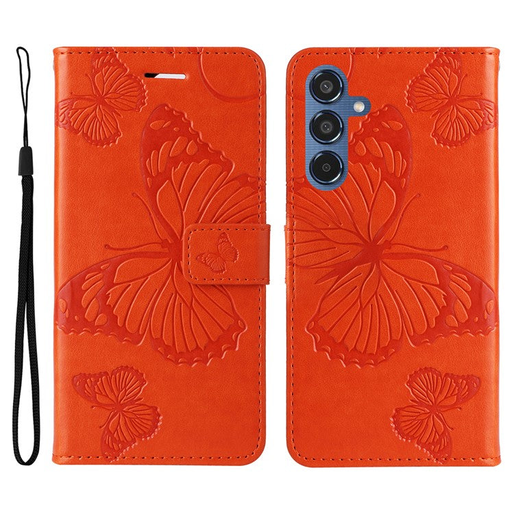 KT Imprinting Flower Series-2 For Samsung Galaxy M35 5G Case PU Leather Wallet Phone Cover Butterfly Pattern - Orange