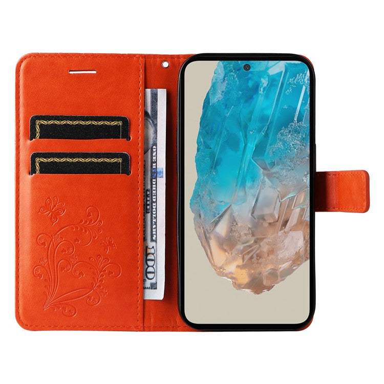 KT Imprinting Flower Series-2 For Samsung Galaxy M35 5G Case PU Leather Wallet Phone Cover Butterfly Pattern - Orange