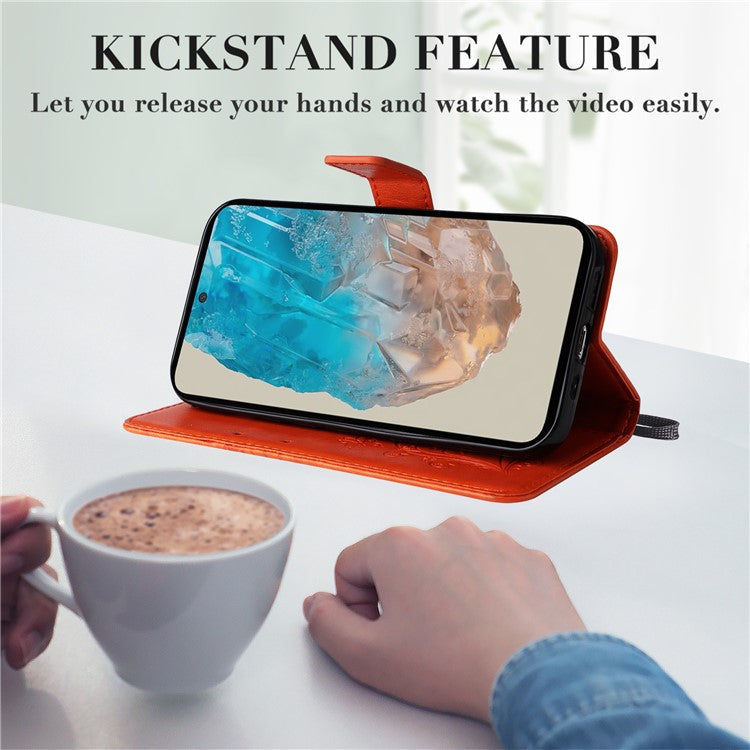 KT Imprinting Flower Series-2 For Samsung Galaxy M35 5G Case PU Leather Wallet Phone Cover Butterfly Pattern - Orange