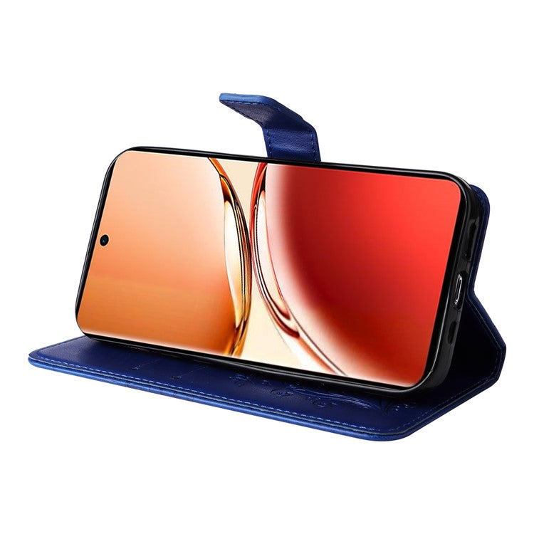 KT Imprinting Flower Series-2 For Oppo Reno12 F 4G Case Wallet Flip Leather Butterfly Phone Cover - Blue