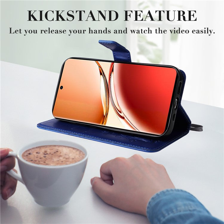 KT Imprinting Flower Series-2 For Oppo Reno12 F 4G Case Wallet Flip Leather Butterfly Phone Cover - Blue