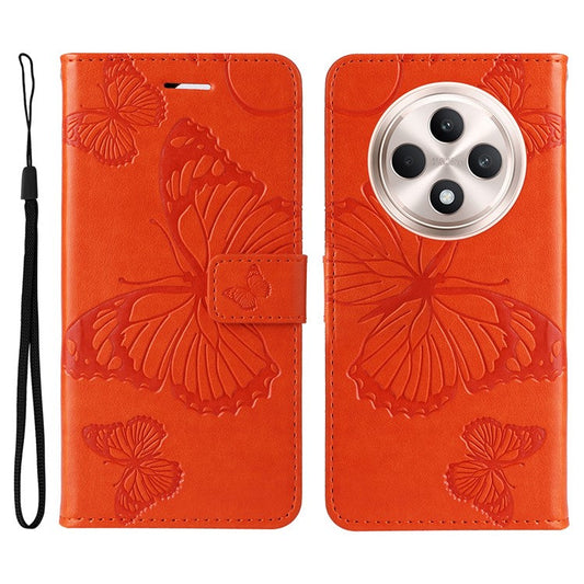 KT Imprinting Flower Series-2 For Oppo Reno12 F 4G Case Wallet Flip Leather Butterfly Phone Cover - Orange