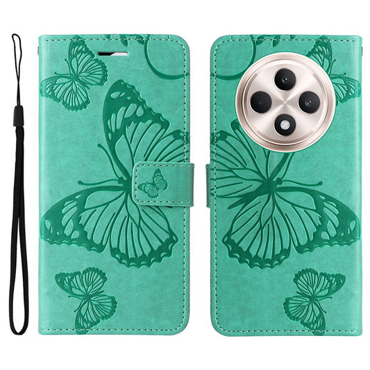KT Imprinting Flower Series-2 For Oppo Reno12 F 4G Case Wallet Flip Leather Butterfly Phone Cover - Green