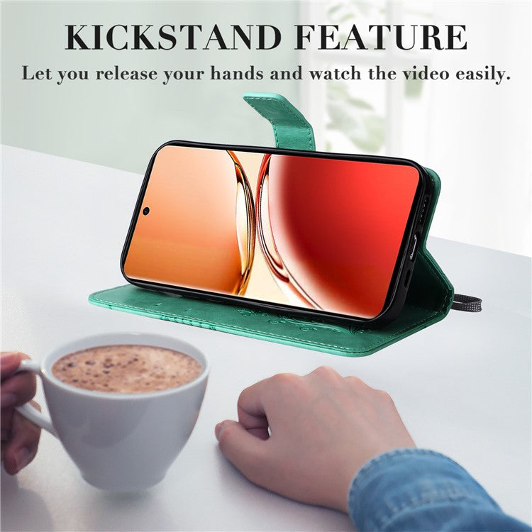 KT Imprinting Flower Series-2 For Oppo Reno12 F 4G Case Wallet Flip Leather Butterfly Phone Cover - Green