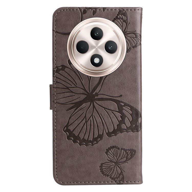 KT Imprinting Flower Series-2 For Oppo Reno12 F 4G Case Wallet Flip Leather Butterfly Phone Cover - Grey