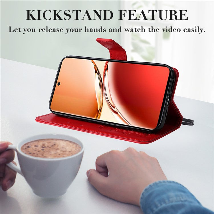KT Imprinting Flower Series-2 For Oppo Reno12 F 4G Case Wallet Flip Leather Butterfly Phone Cover - Red