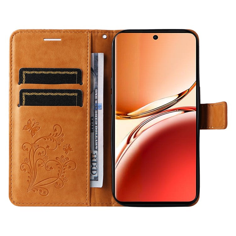 KT Imprinting Flower Series-2 For Oppo Reno12 F 4G Case Wallet Flip Leather Butterfly Phone Cover - Yellow