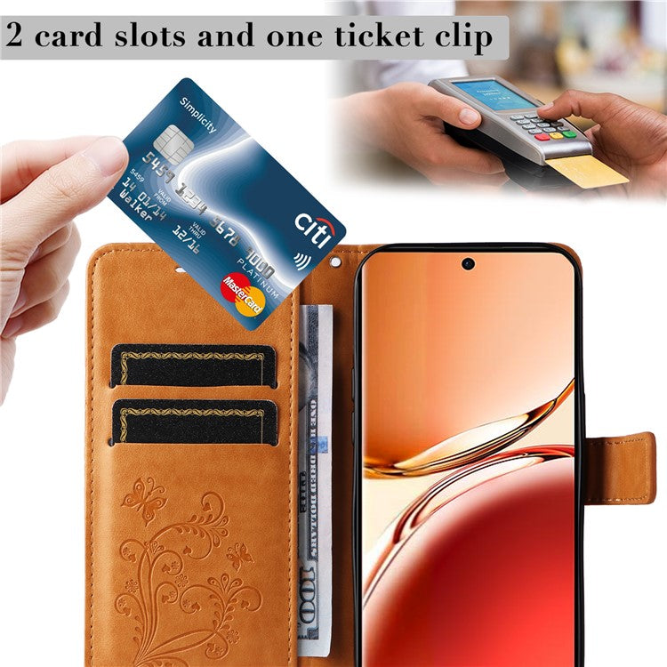 KT Imprinting Flower Series-2 For Oppo Reno12 F 4G Case Wallet Flip Leather Butterfly Phone Cover - Yellow