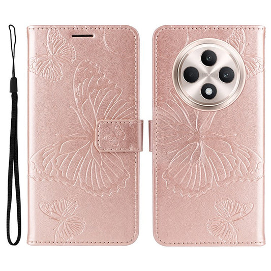 KT Imprinting Flower Series-2 For Oppo Reno12 F 4G Case Wallet Flip Leather Butterfly Phone Cover - Rose Gold