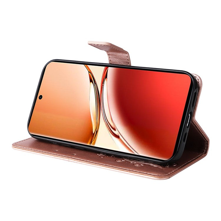 KT Imprinting Flower Series-2 For Oppo Reno12 F 4G Case Wallet Flip Leather Butterfly Phone Cover - Rose Gold
