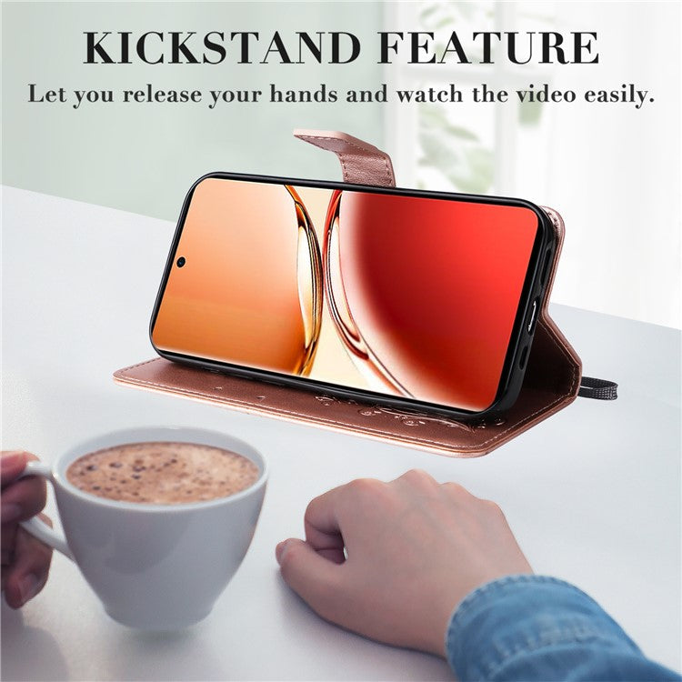 KT Imprinting Flower Series-2 For Oppo Reno12 F 4G Case Wallet Flip Leather Butterfly Phone Cover - Rose Gold
