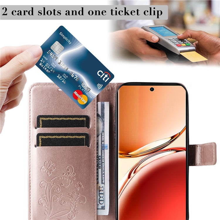 KT Imprinting Flower Series-2 For Oppo Reno12 F 4G Case Wallet Flip Leather Butterfly Phone Cover - Rose Gold