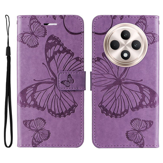 KT Imprinting Flower Series-2 For Oppo Reno12 F 4G Case Wallet Flip Leather Butterfly Phone Cover - Light Purple