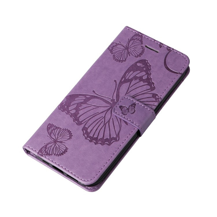 KT Imprinting Flower Series-2 For Oppo Reno12 F 4G Case Wallet Flip Leather Butterfly Phone Cover - Light Purple