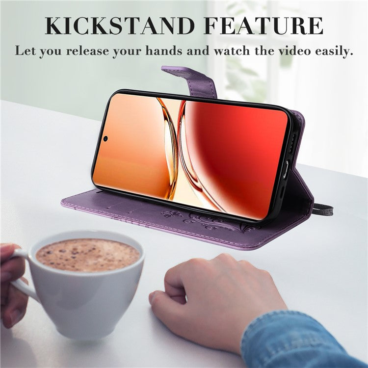 KT Imprinting Flower Series-2 For Oppo Reno12 F 4G Case Wallet Flip Leather Butterfly Phone Cover - Light Purple