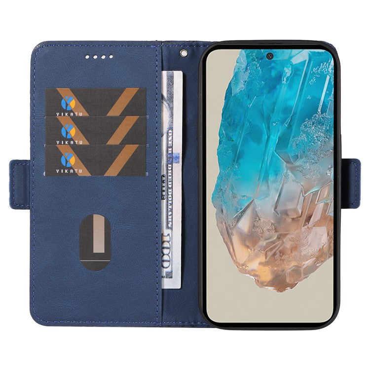 For Samsung Galaxy M35 5G Case Leather Folio Wallet Phone Cover Rhombus Lattice - Blue