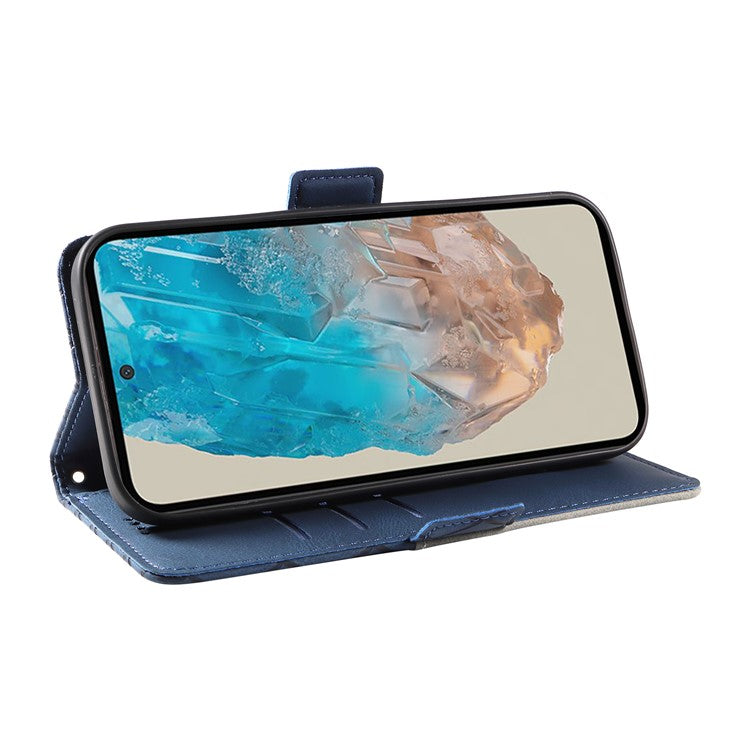 For Samsung Galaxy M35 5G Case Leather Folio Wallet Phone Cover Rhombus Lattice - Blue