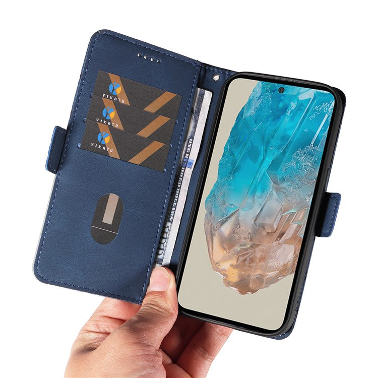 For Samsung Galaxy M35 5G Case Leather Folio Wallet Phone Cover Rhombus Lattice - Blue