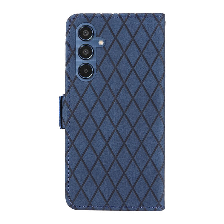 For Samsung Galaxy M35 5G Case Leather Folio Wallet Phone Cover Rhombus Lattice - Blue