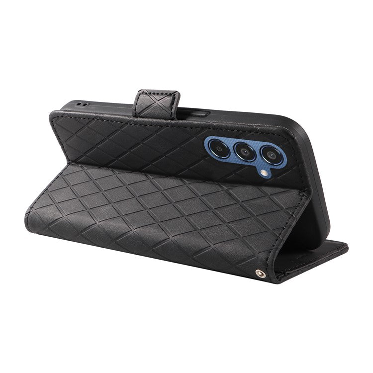 For Samsung Galaxy M35 5G Case Leather Folio Wallet Phone Cover Rhombus Lattice - Black