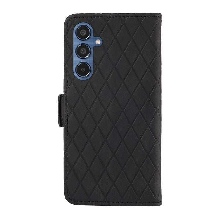 For Samsung Galaxy M35 5G Case Leather Folio Wallet Phone Cover Rhombus Lattice - Black