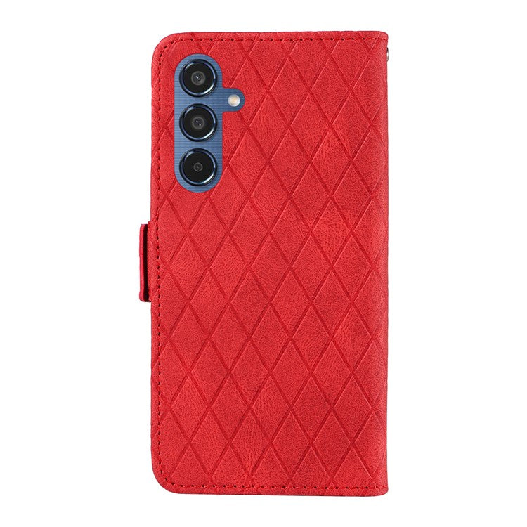 For Samsung Galaxy M35 5G Case Leather Folio Wallet Phone Cover Rhombus Lattice - Red