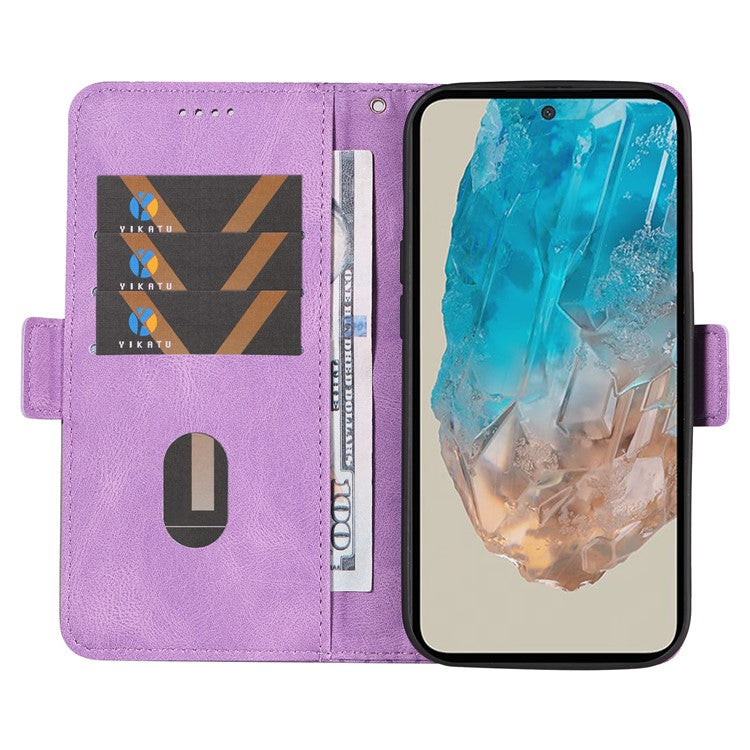 For Samsung Galaxy M35 5G Case Leather Folio Wallet Phone Cover Rhombus Lattice - Light Purple