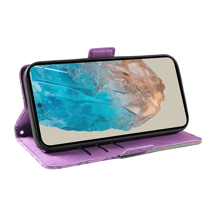 For Samsung Galaxy M35 5G Case Leather Folio Wallet Phone Cover Rhombus Lattice - Light Purple