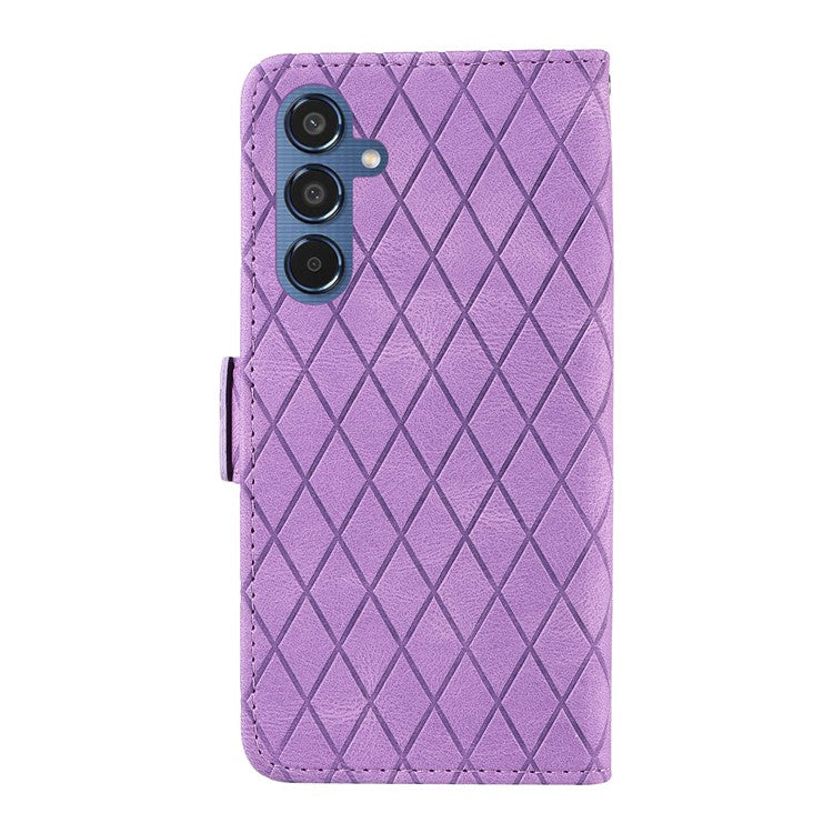 For Samsung Galaxy M35 5G Case Leather Folio Wallet Phone Cover Rhombus Lattice - Light Purple