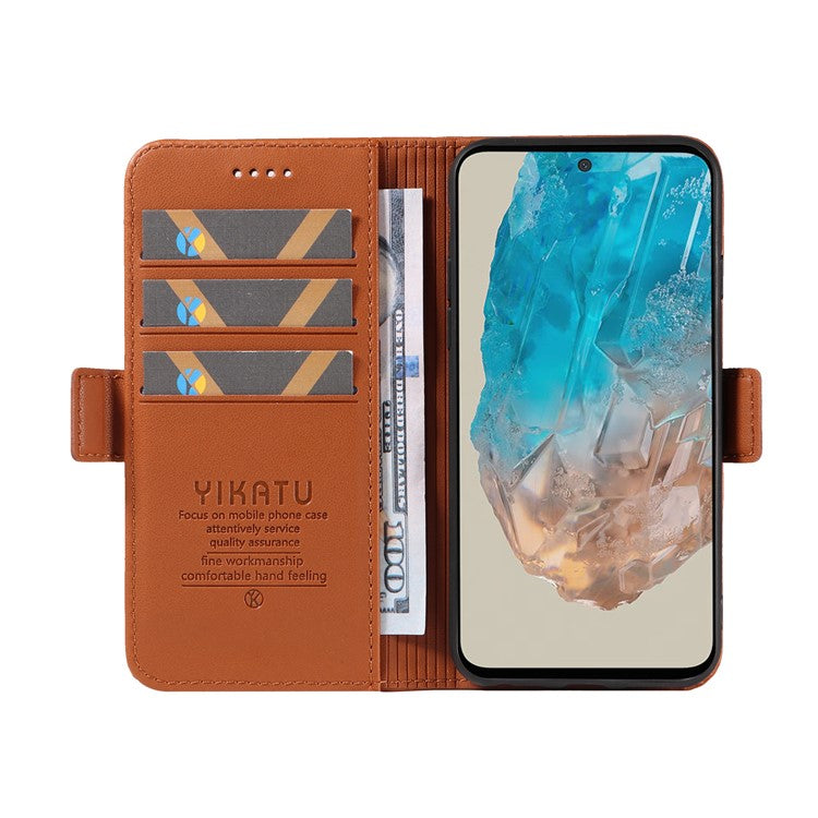 YIKATU YK-003 For Samsung Galaxy M35 5G Case Flip Wallet Shockproof Leather Phone Cover - Brown