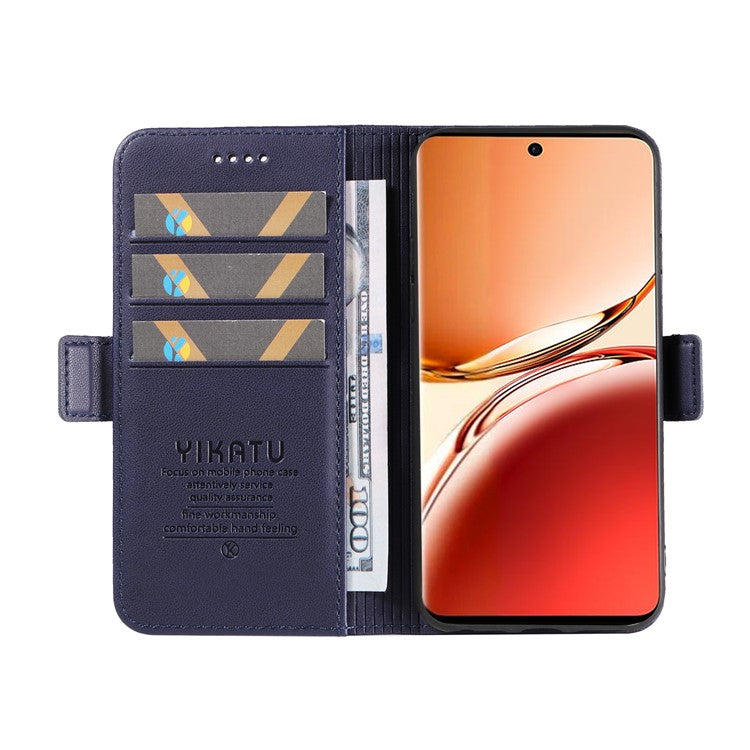 YIKATU YK-003 For Oppo Reno12 F 4G Case Wallet Leather Phone Cover Sided-Magnetic Clasp - Sapphire