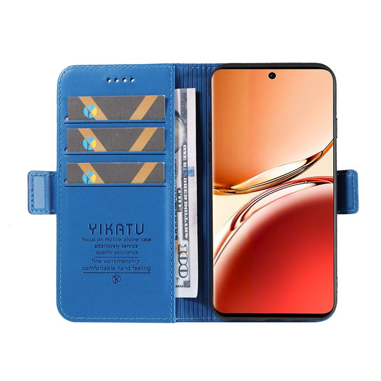 YIKATU YK-003 For Oppo Reno12 F 4G Case Wallet Leather Phone Cover Sided-Magnetic Clasp - Sky Blue
