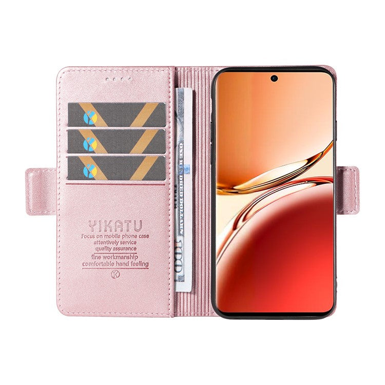 YIKATU YK-003 For Oppo Reno12 F 4G Case Wallet Leather Phone Cover Sided-Magnetic Clasp - Rose Gold