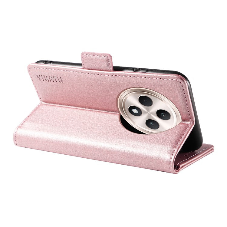 YIKATU YK-003 For Oppo Reno12 F 4G Case Wallet Leather Phone Cover Sided-Magnetic Clasp - Rose Gold