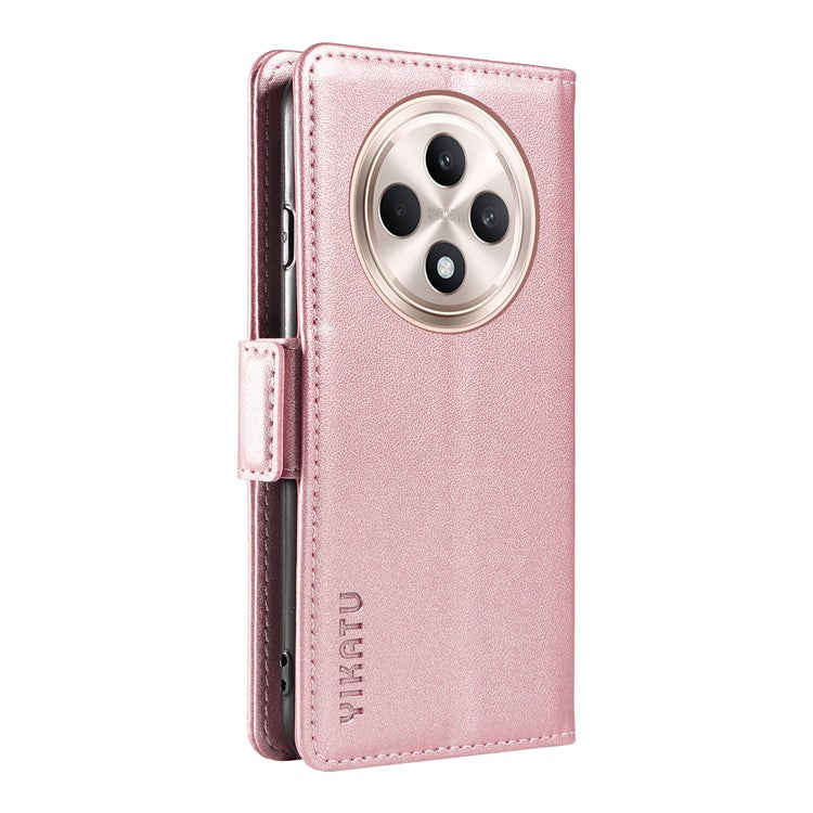 YIKATU YK-003 For Oppo Reno12 F 4G Case Wallet Leather Phone Cover Sided-Magnetic Clasp - Rose Gold
