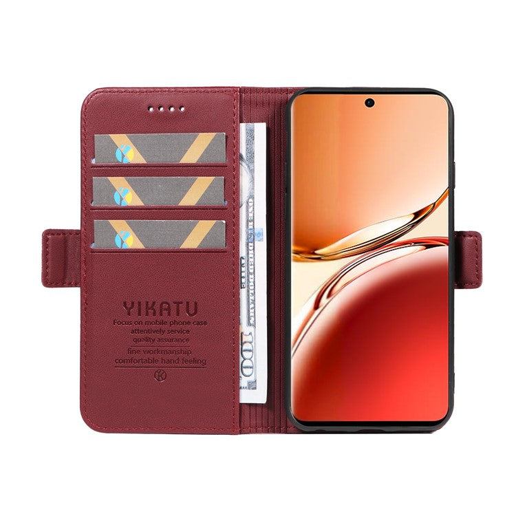 YIKATU YK-003 For Oppo Reno12 F 4G Case Wallet Leather Phone Cover Sided-Magnetic Clasp - Wine Red