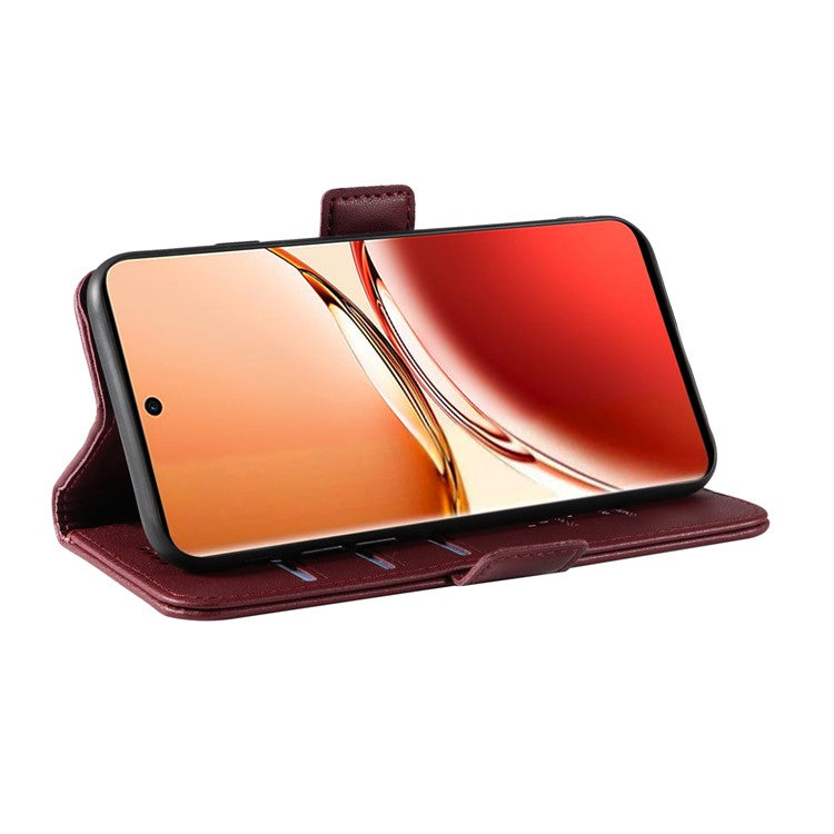 YIKATU YK-003 For Oppo Reno12 F 4G Case Wallet Leather Phone Cover Sided-Magnetic Clasp - Wine Red